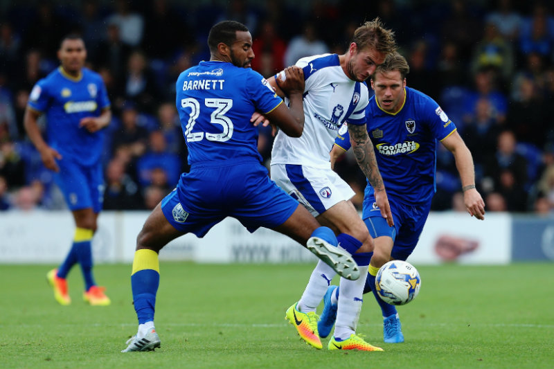 AFC Wimbledon in action against Chesterfield in Skybet League 1