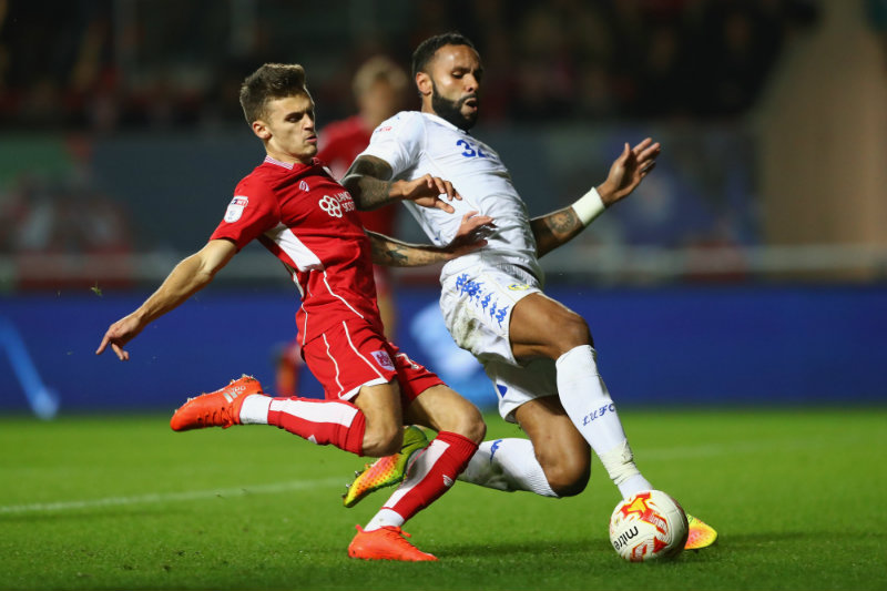 Kyle Barltley of Leeds United in action against Bristol City