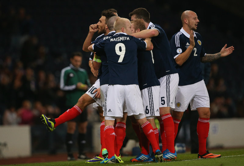 Scotland celebrate scoring a goal against Croatia